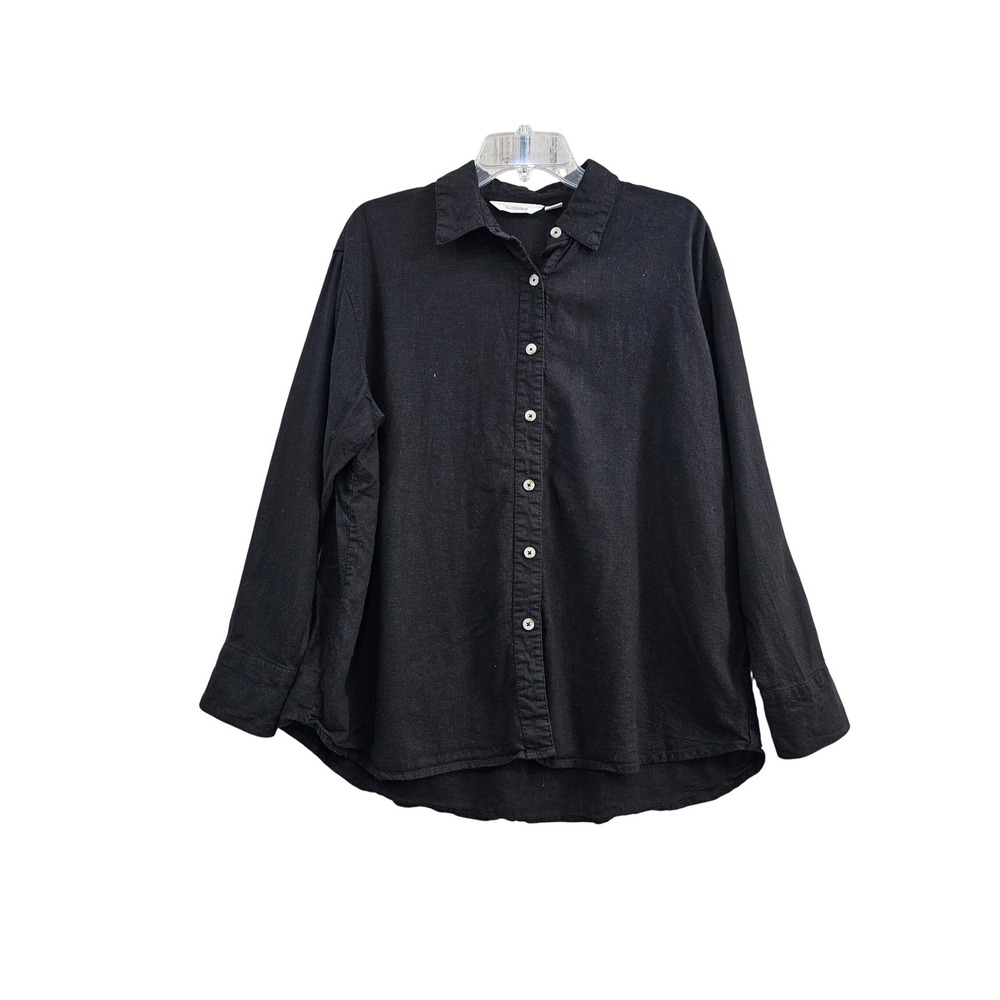 Glassons Linen Viscose Button Down Women Size 10 Black European Flax Long Sleeve
